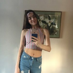 Vintage pastel halter crop top